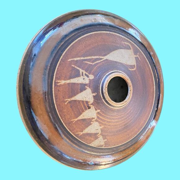 Vintage Marsha Franklin Tribal Artisan Pottery Oil Lamp Petroglyphs Signed - Picture 6 of 11